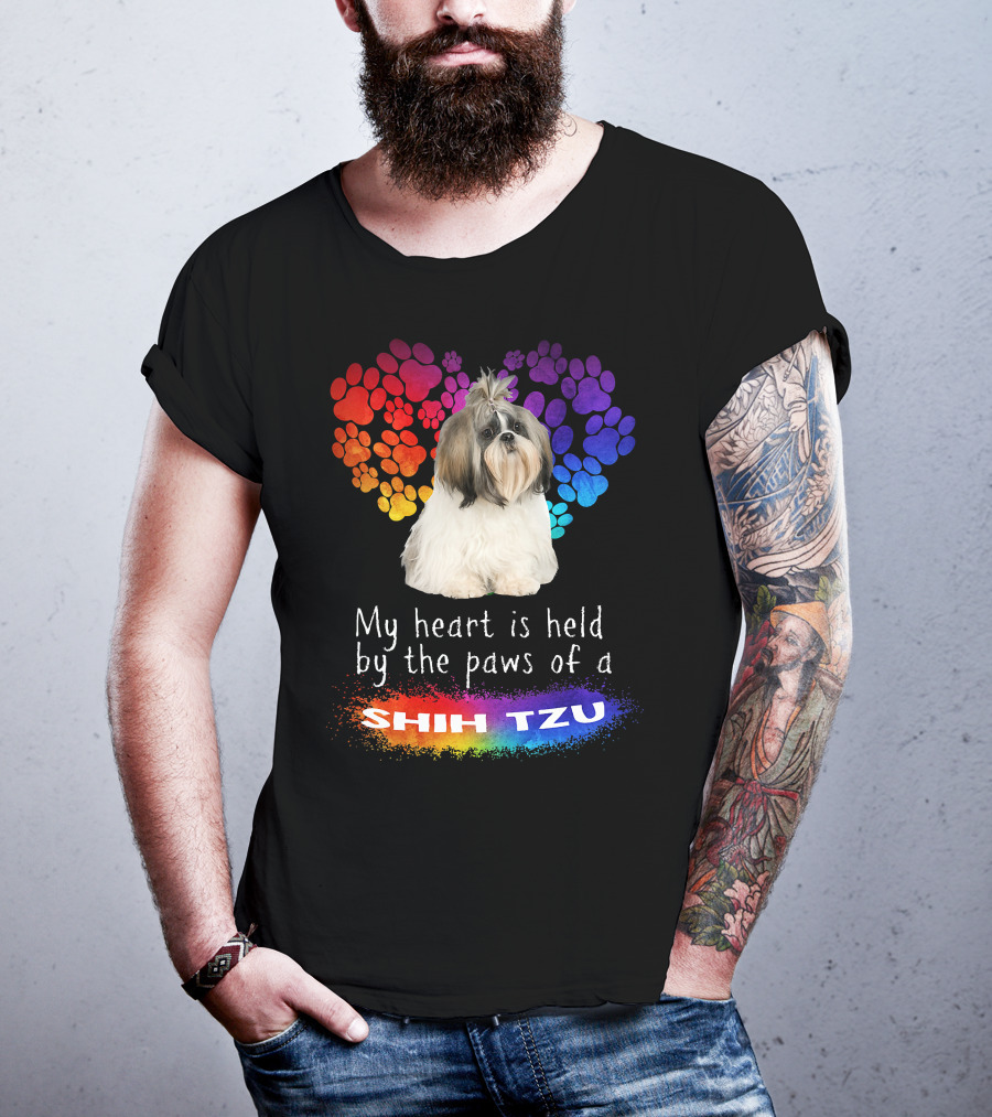 My Heart Is Held By The Paws Of A Shih Tzu Rainbow Paws T-Shirt