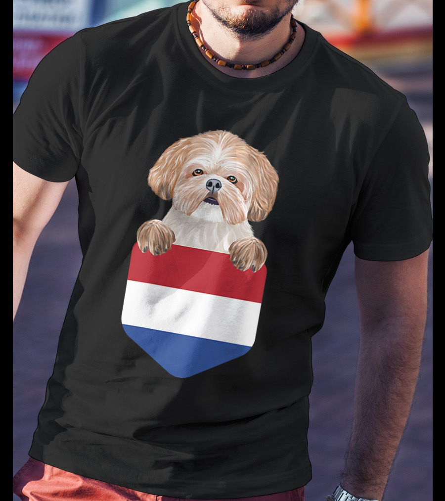 Netherlands Flag Pocket Shih Tzu Dog T-Shirt