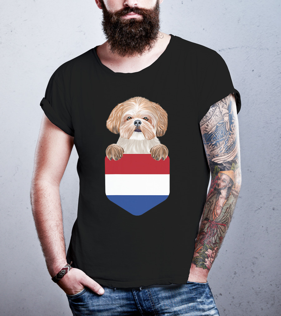 Netherlands Flag Pocket Shih Tzu Dog T-Shirt