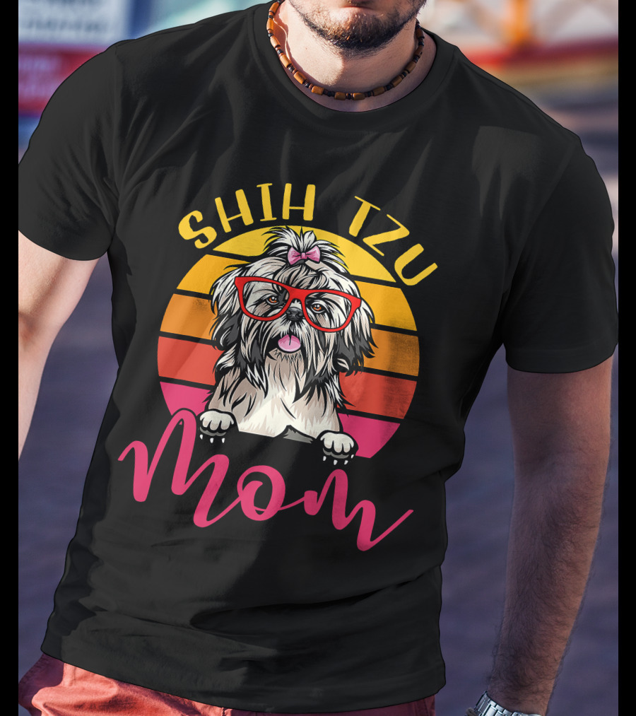 Shih Tzu Mom Retro Vintage Funny Dog Mama Mothers T-Shirt