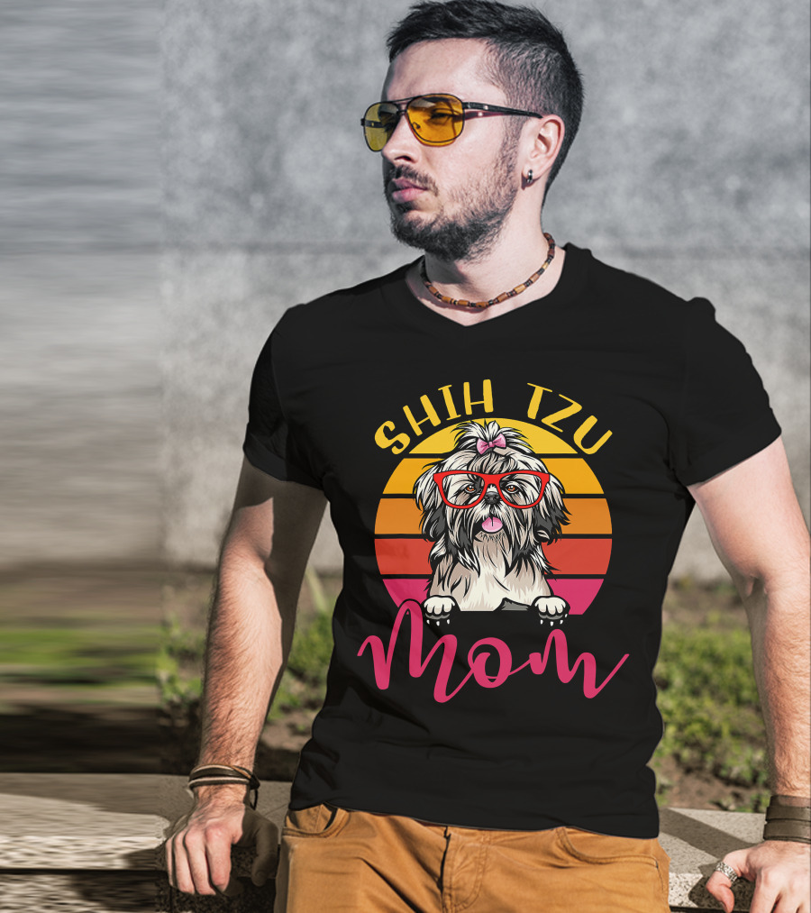 Shih Tzu Mom Retro Vintage Funny Dog Mama Mothers T-Shirt