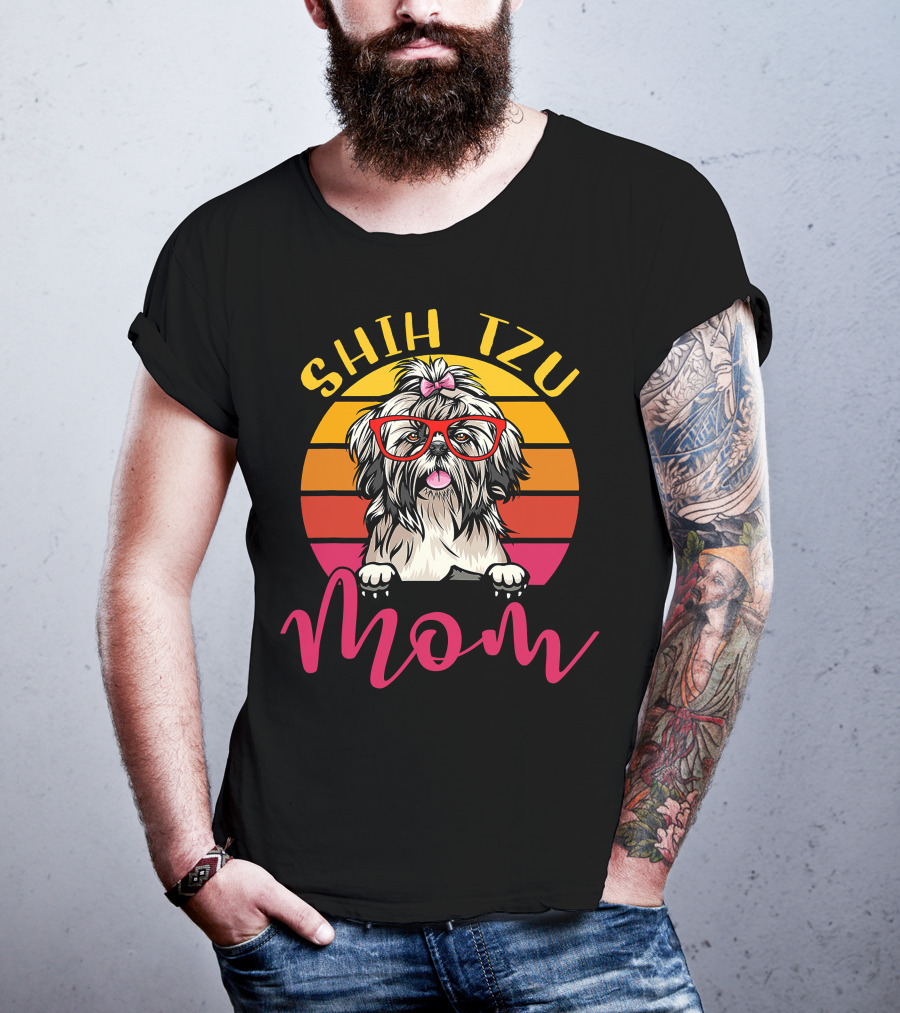 Shih Tzu Mom Retro Vintage Funny Dog Mama Mothers T-Shirt