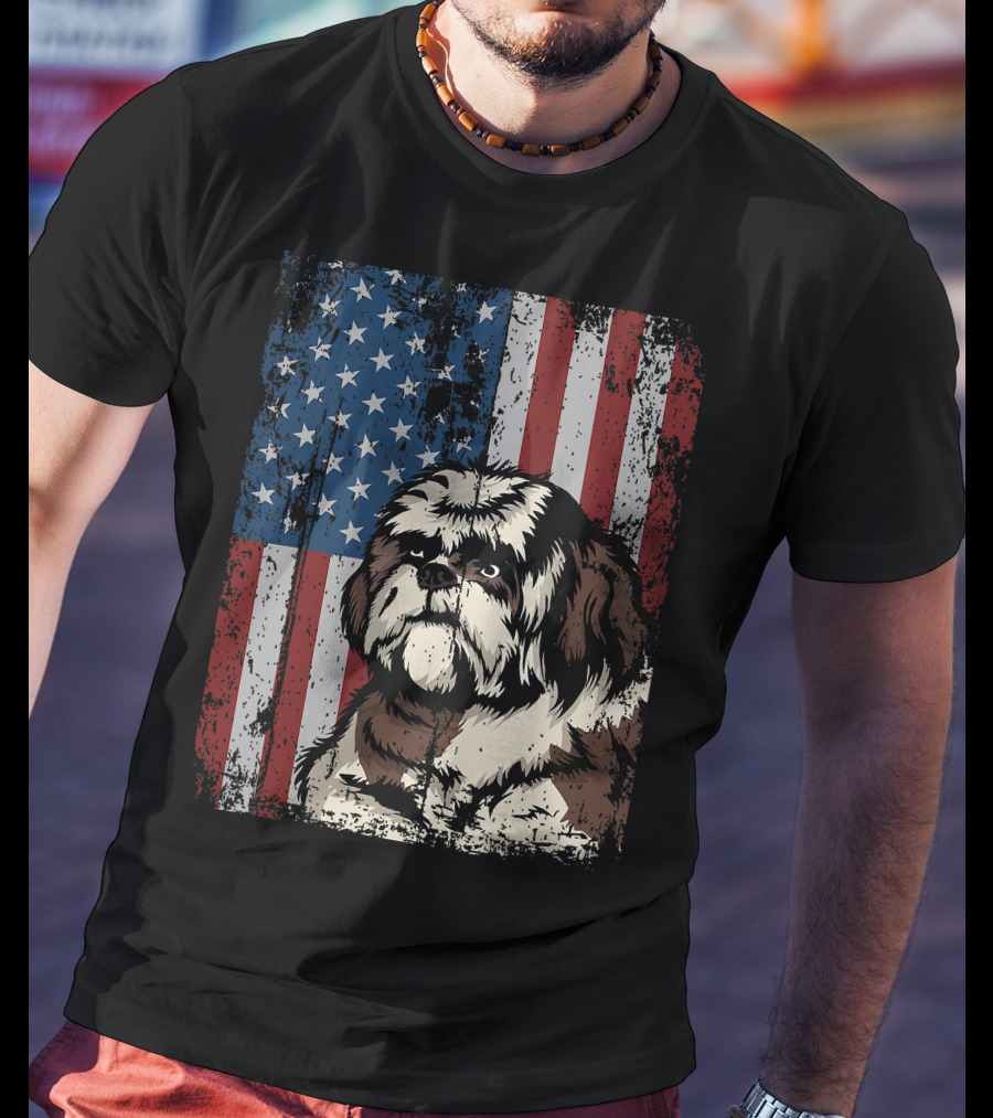 Shih Tzu American Flag Patriotic Owner T-Shirt