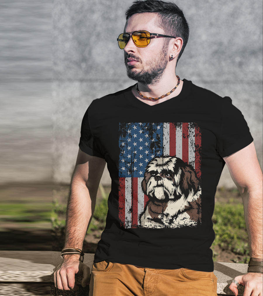 Shih Tzu American Flag Patriotic Owner T-Shirt