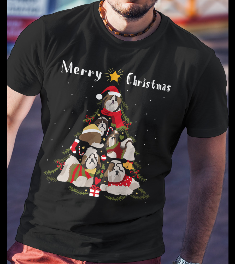 Merry Christmas Shih Tzu Xmas Tree T-Shirt