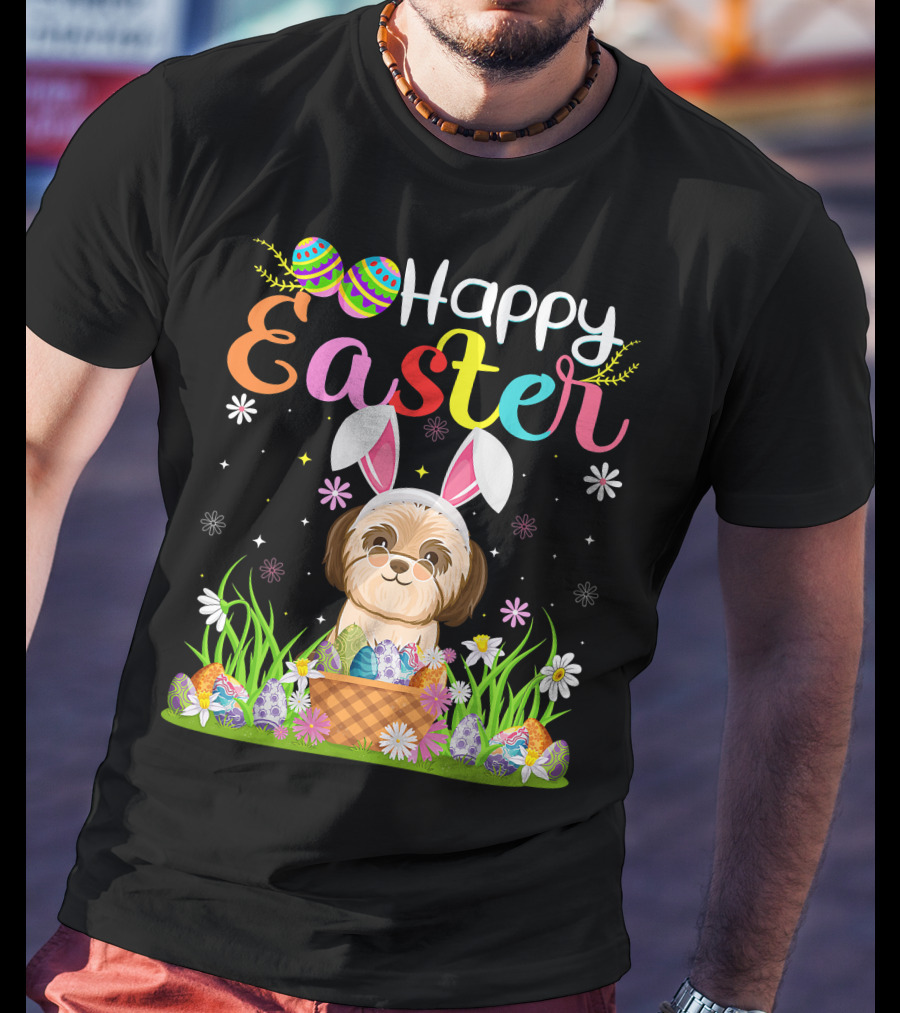 Happy Easter Shih Tzu Dog Bunny Egg Hunting Funny Shih Tzu T-Shirt