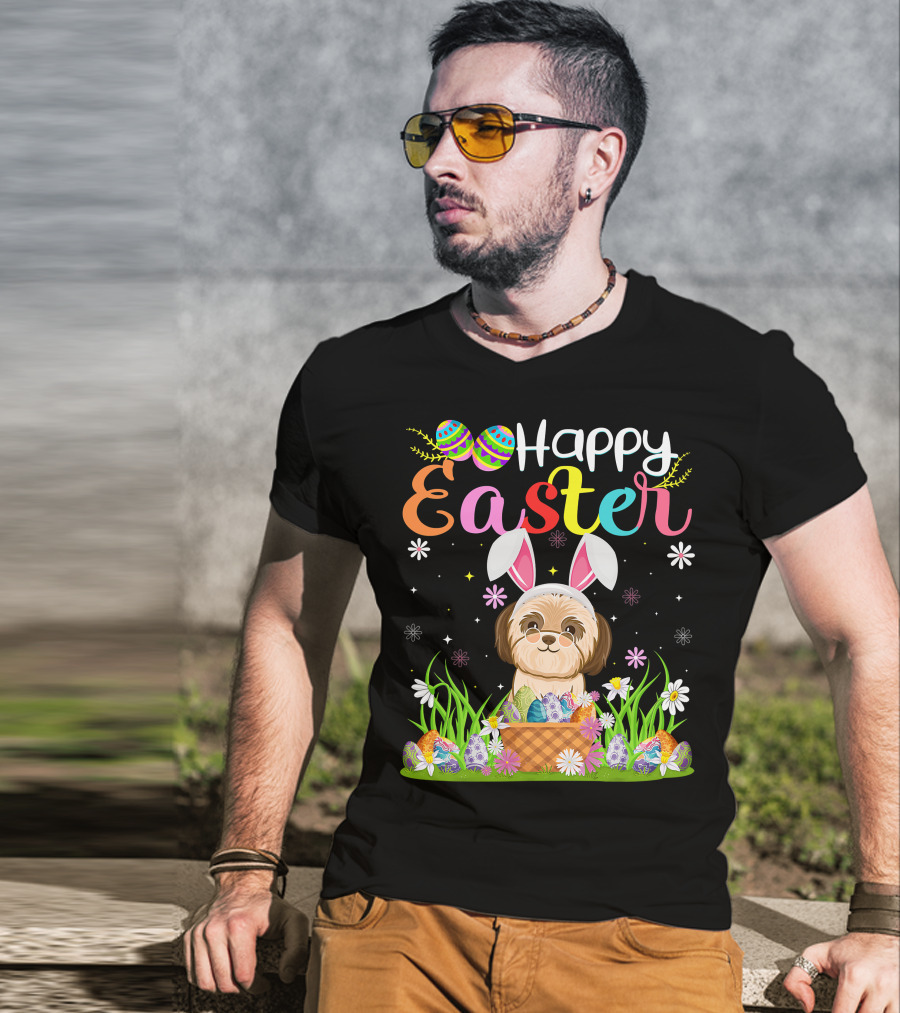 Happy Easter Shih Tzu Dog Bunny Egg Hunting Funny Shih Tzu T-Shirt