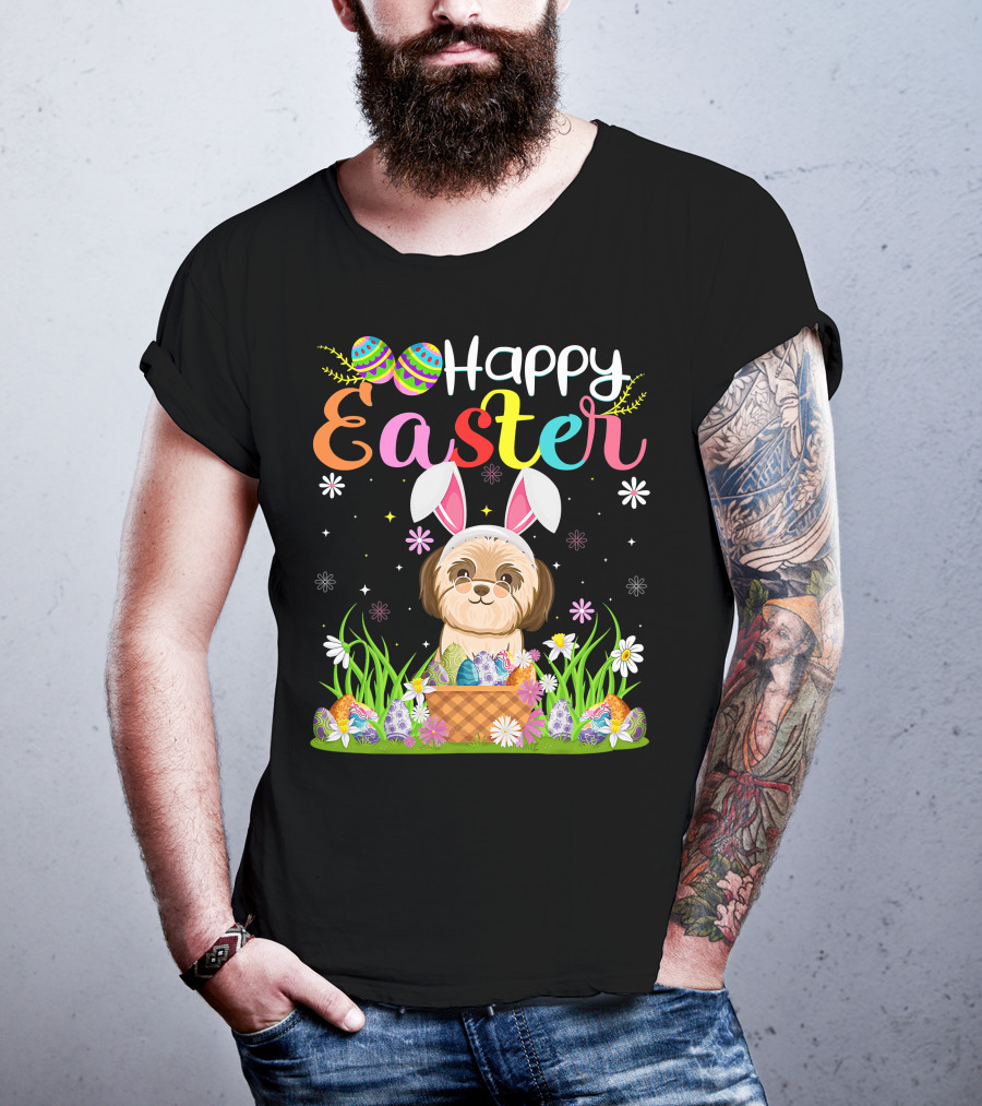 Happy Easter Shih Tzu Dog Bunny Egg Hunting Funny Shih Tzu T-Shirt