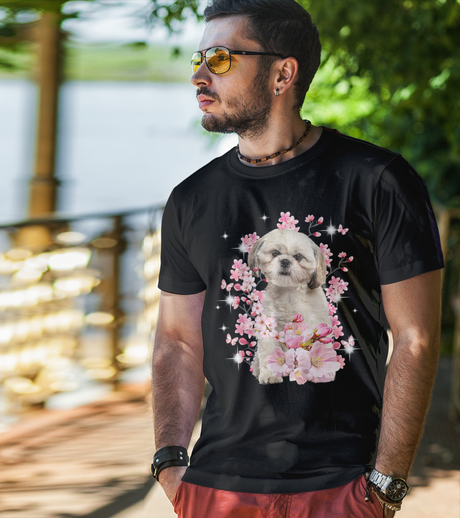 Shih Tzu Dog Sakura Japanese Cherry Blossom T-Shirt
