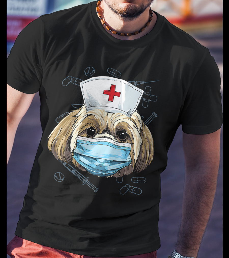 Shih Tzu Nurse RN Graduation Mask Medical T-Shirt