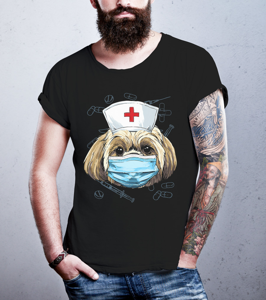 Shih Tzu Nurse RN Graduation Mask Medical T-Shirt