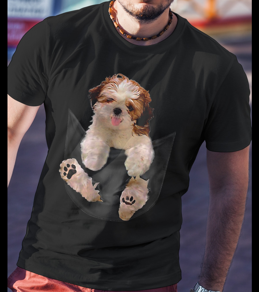 Shih Tzu Dog Pocket Ripper Lover Puppy In Pocket T-Shirt