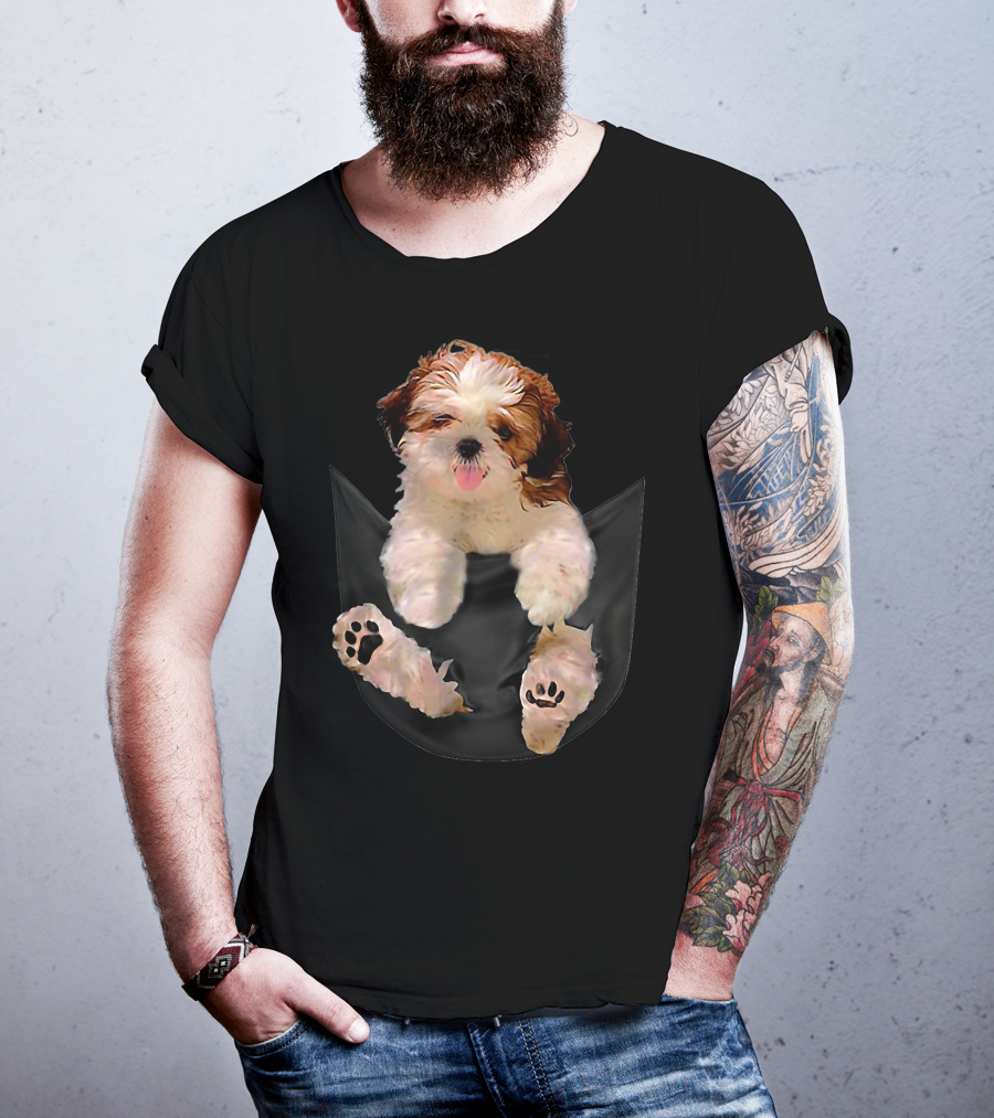 Shih Tzu Dog Pocket Ripper Lover Puppy In Pocket T-Shirt