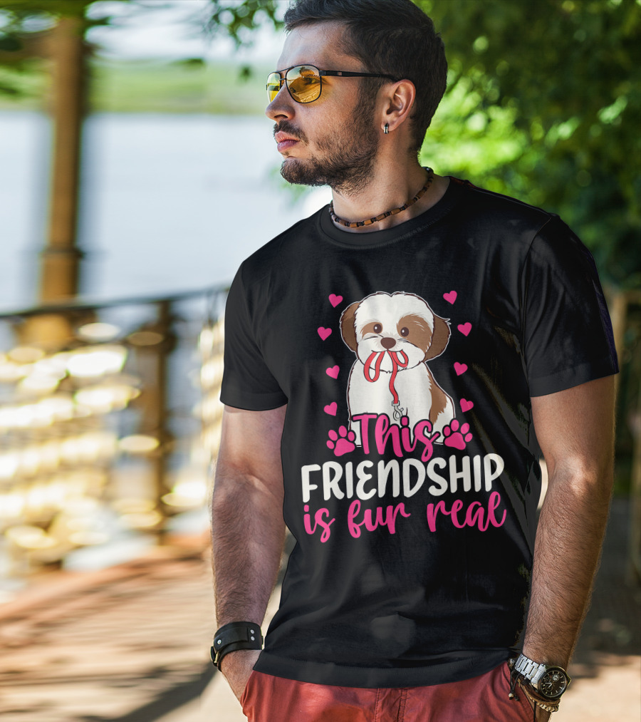 Shih Tzu This Friendship Is Fur Real Funny Dog Lover Hearts And Paws T-Shirt