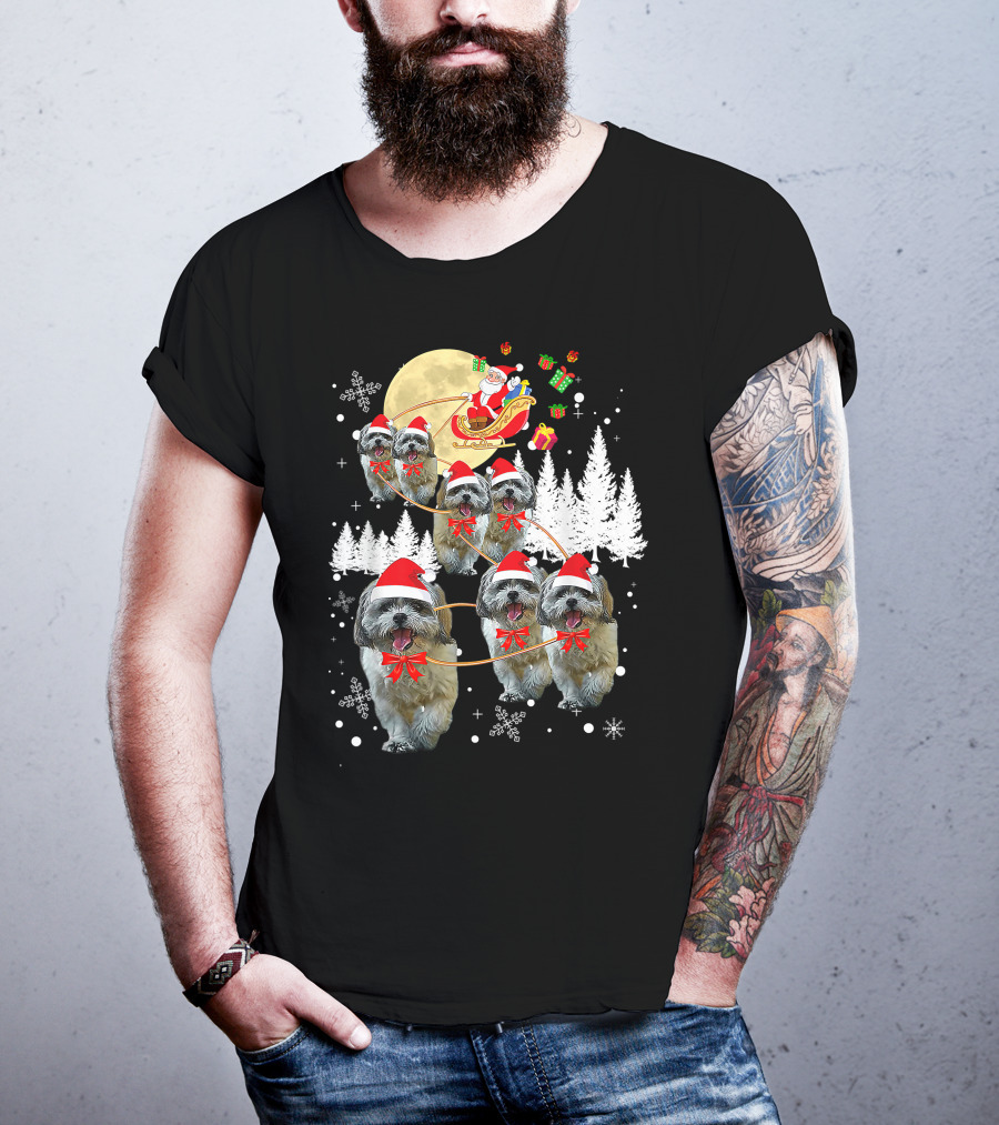 Shih Tzu Christmas Reindeer Moon Santa Dog Fun T-Shirt