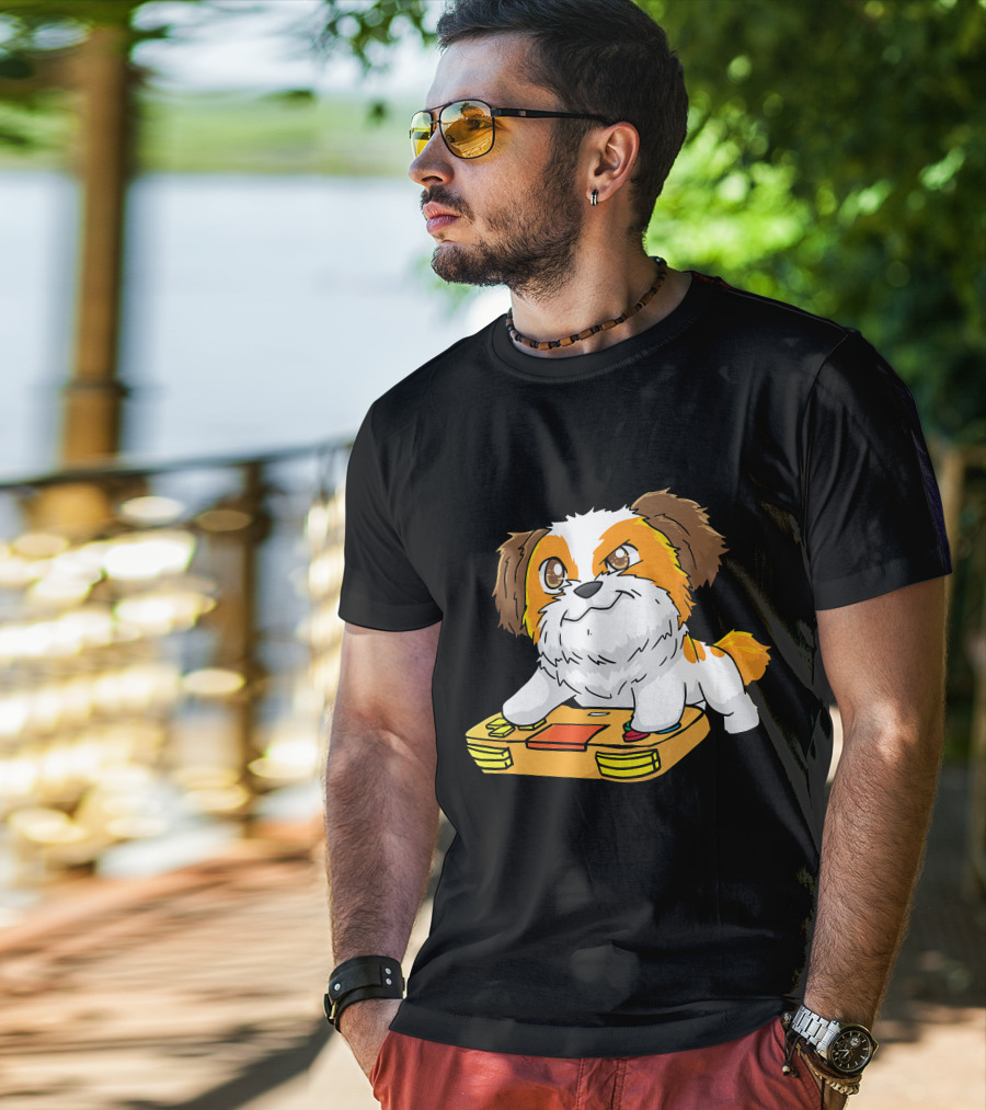 Shih Tzu Kawaii Dog Playing Video Game For Gamers And Dog Lovers T-Shirt