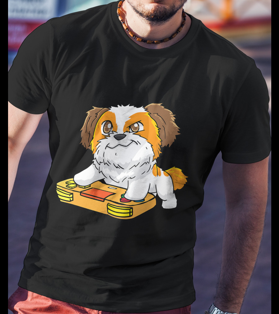 Shih Tzu Kawaii Dog Playing Video Game For Gamers And Dog Lovers T-Shirt