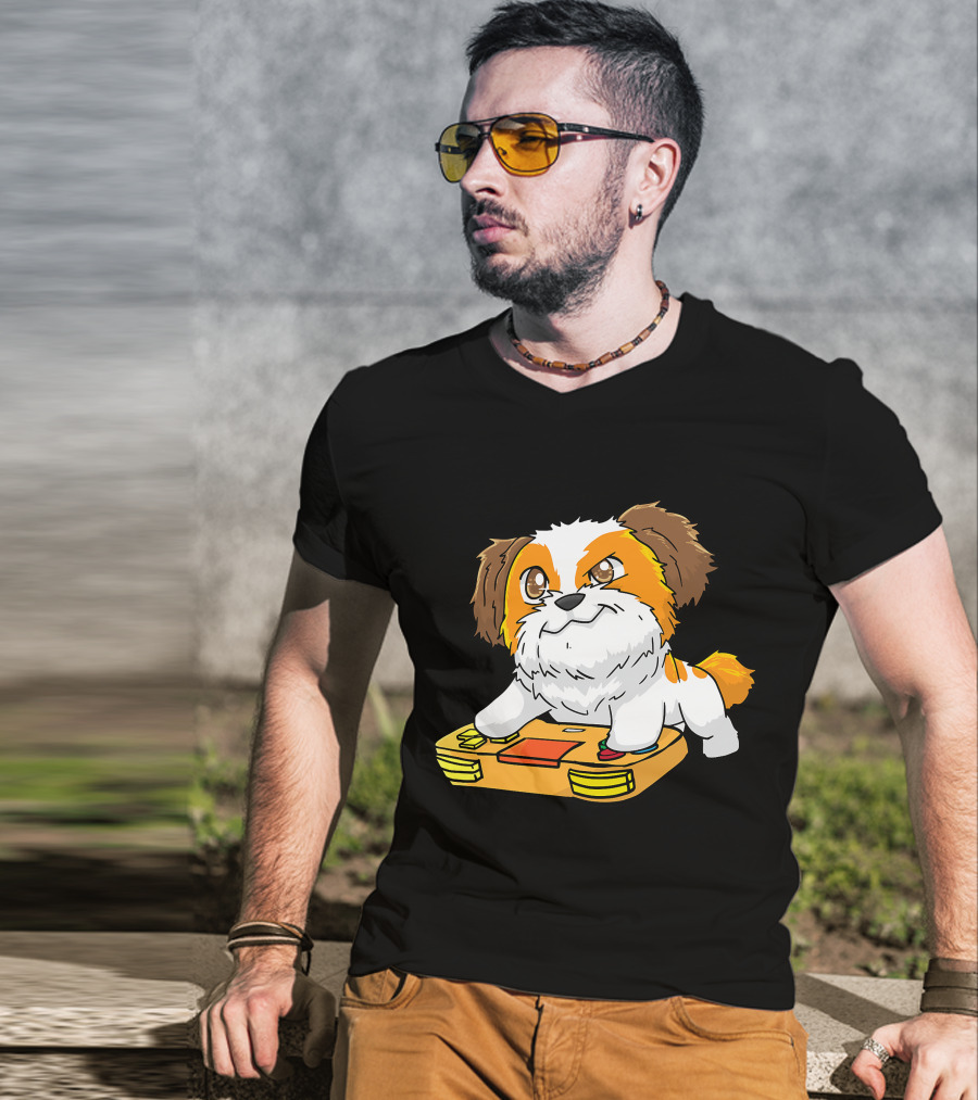 Shih Tzu Kawaii Dog Playing Video Game For Gamers And Dog Lovers T-Shirt