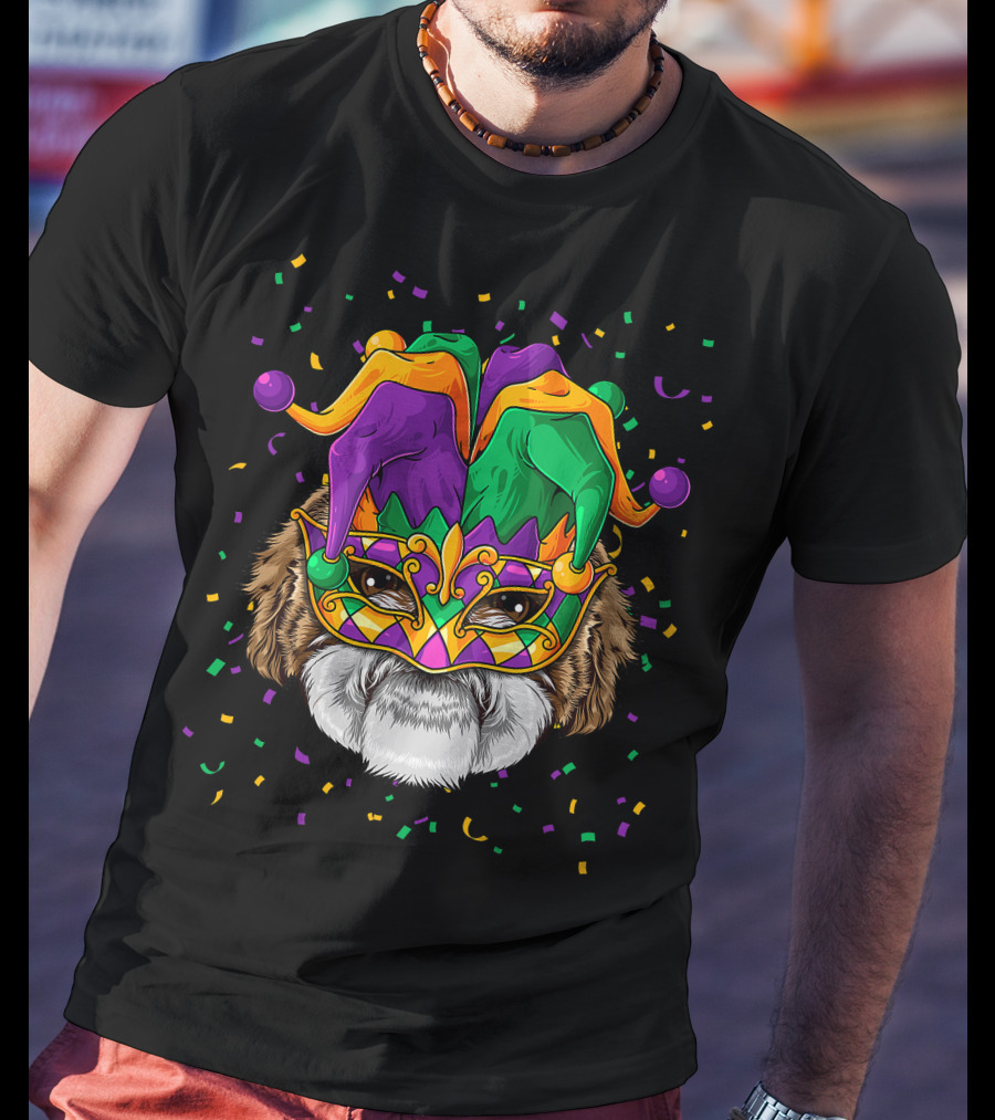 Shih Tzu Dog Mardi Gras Carnival Jester Festi T-Shirt