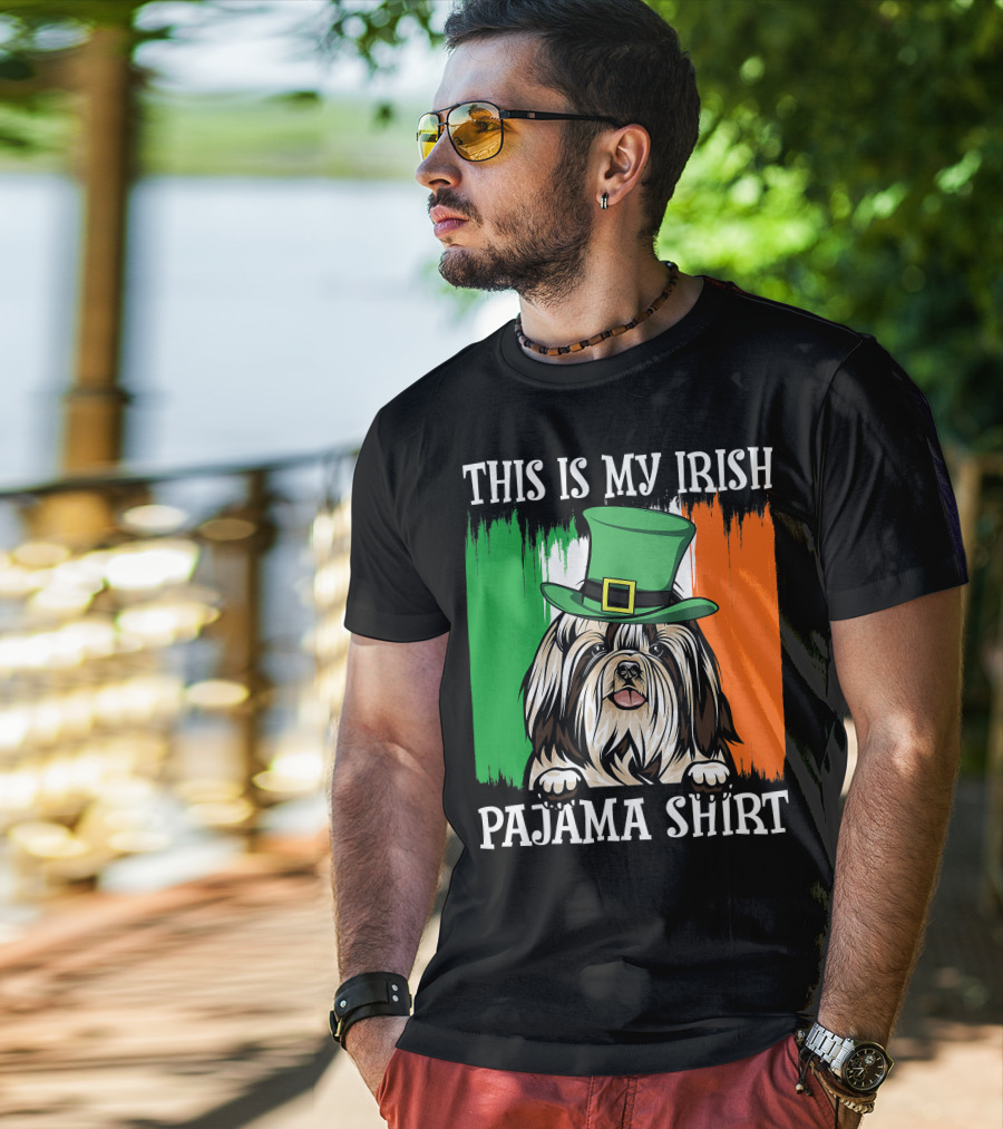 St Patrick's Day Shih Tzu Irish Flag Hat Pajama Vibe T-Shirt