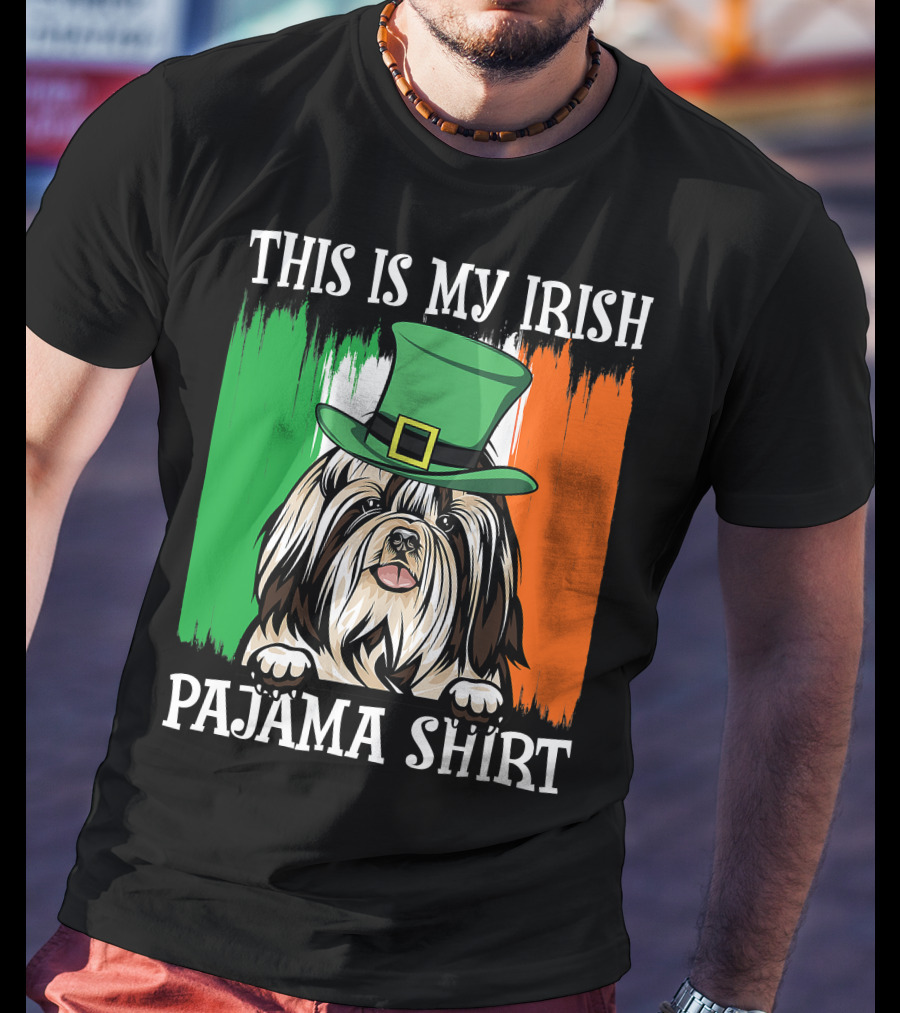 St Patrick's Day Shih Tzu Irish Flag Hat Pajama Vibe T-Shirt