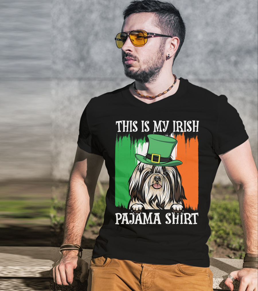 St Patrick's Day Shih Tzu Irish Flag Hat Pajama Vibe T-Shirt
