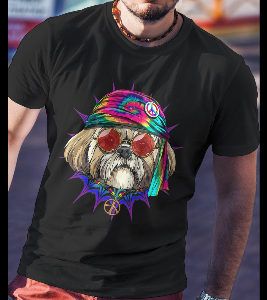 Tie Dye Hippie Shih Tzu Peace Love Hippiness Dog T-Shirt