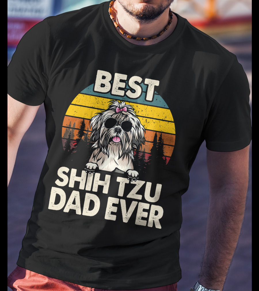 Best Shih Tzu Dad Ever Vintage Retro T-Shirt