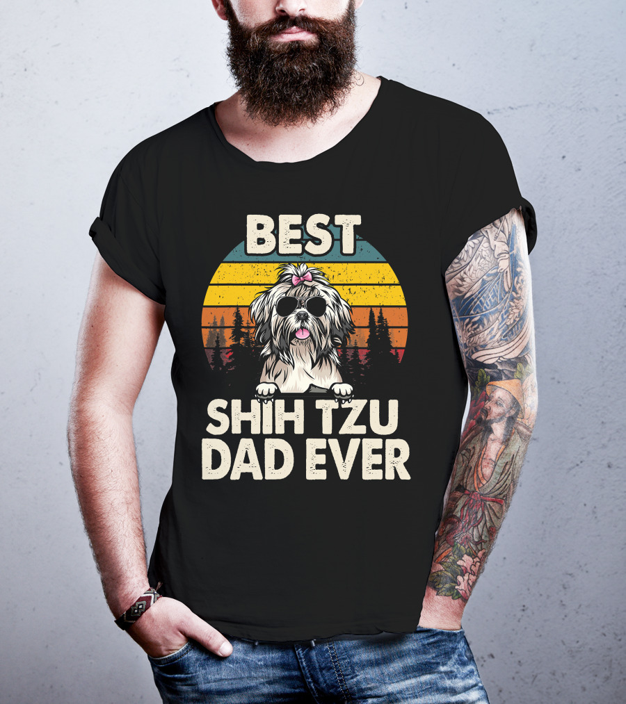 Best Shih Tzu Dad Ever Vintage Retro T-Shirt