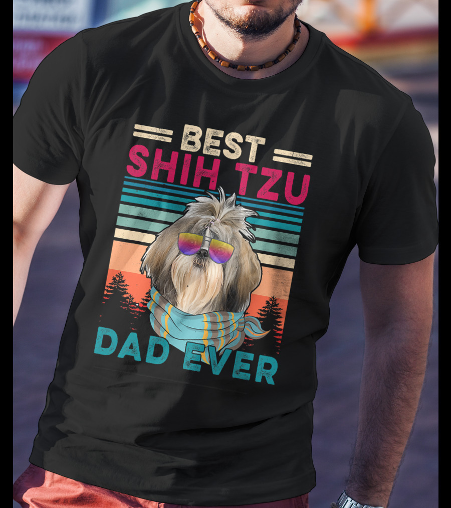 Best Shih Tzu Dad Ever Vintage Cool Dog Fath T-Shirt