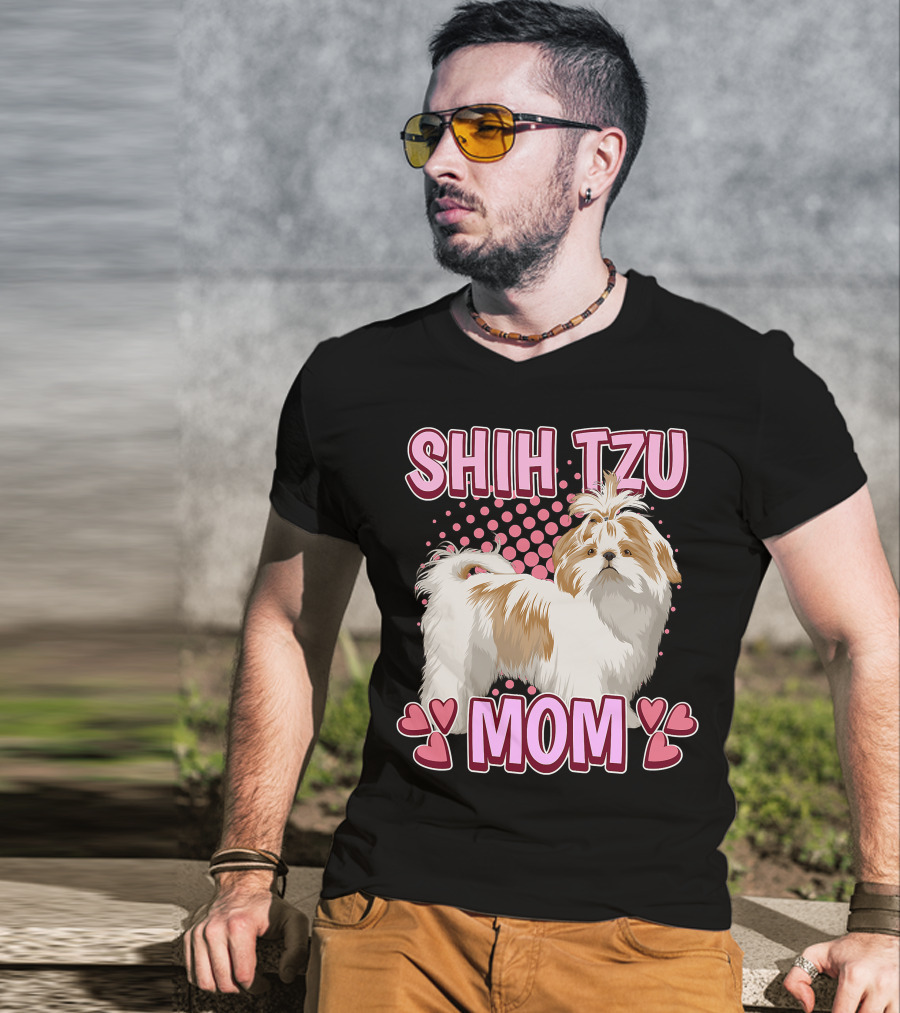 Shih Tzu Mom With Heart Accents T-Shirt