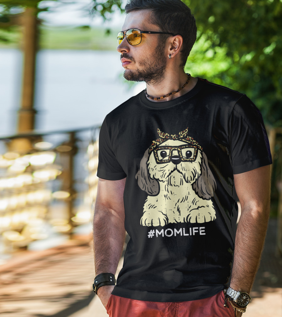 Shih Tzu Leopard Bandana Glasses #MomLife Mothers T-Shirt