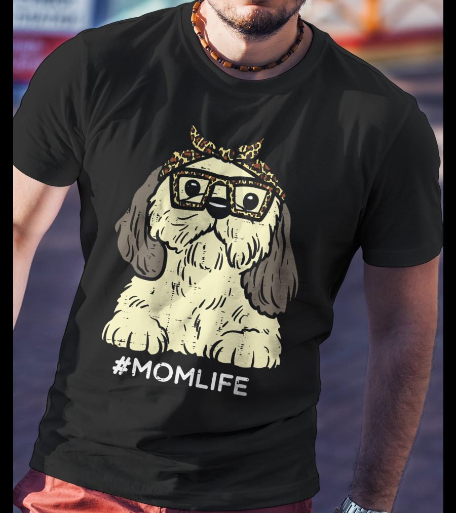 Shih Tzu Leopard Bandana Glasses #MomLife Mothers T-Shirt