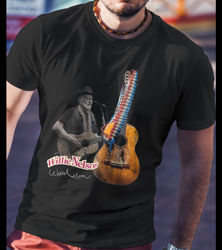 Willie Nelson Signature Guitar And Image T-Shirt