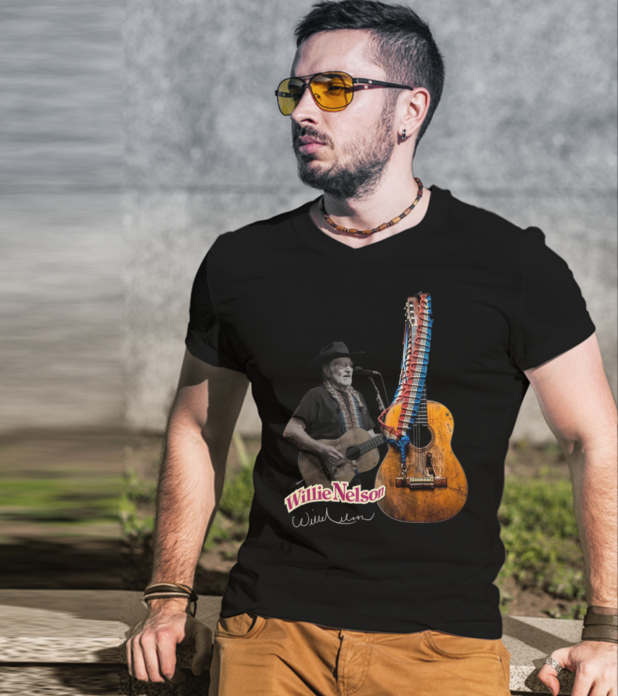 Willie Nelson Signature Guitar And Image T-Shirt