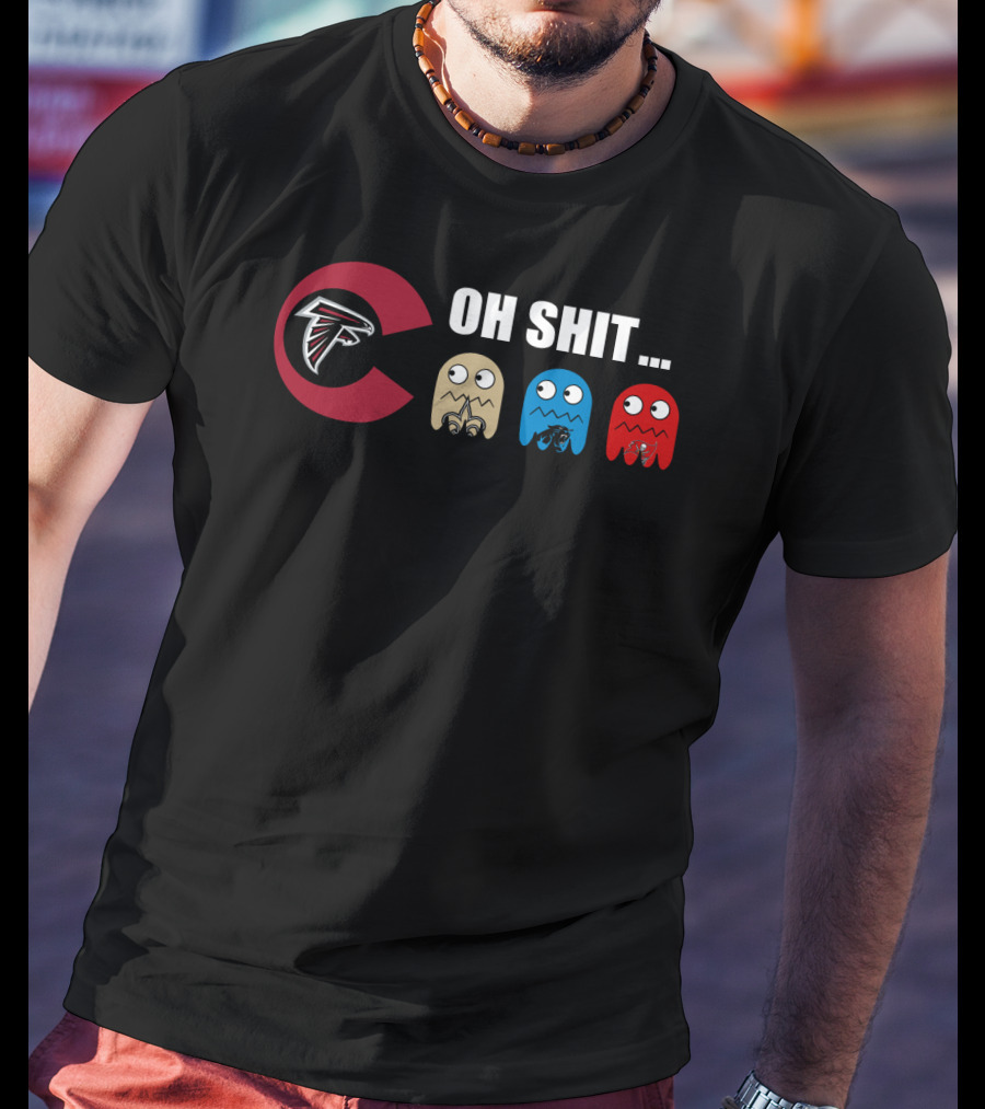 Atlanta Falcons Logo Pac-Man Ghosts Oh Shit Reaction T-Shirt