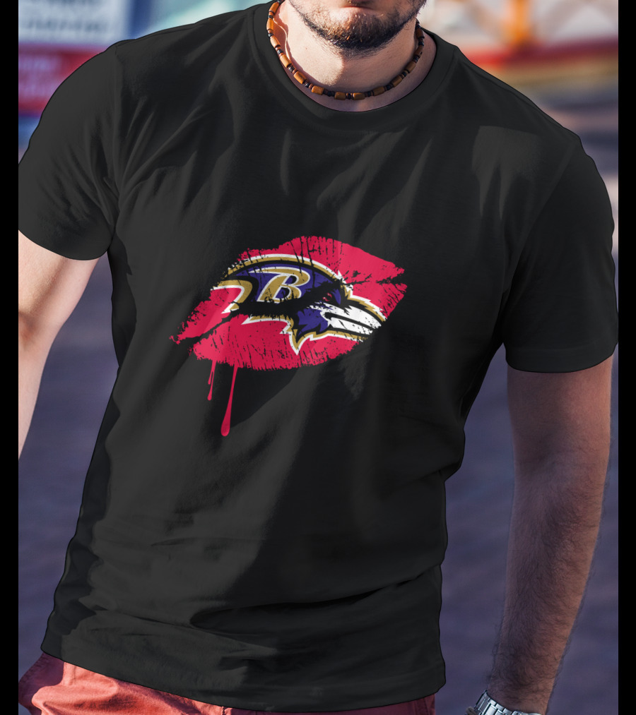 Baltimore Ravens Logo On Red Lip Print T-Shirt