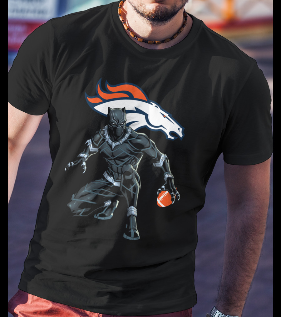 Denver Broncos Panther Crouching With Football T-Shirt