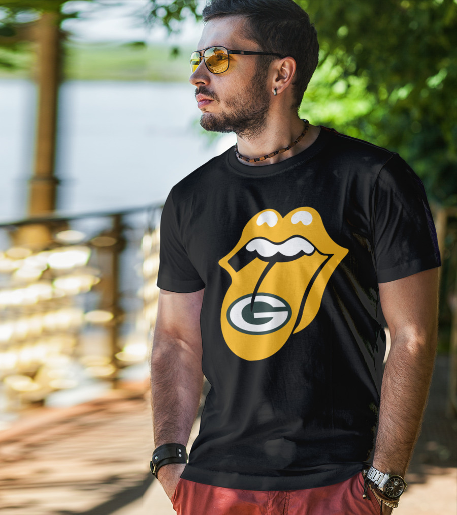 Rolling Stones Tongue Green Bay Packers Logo Mashup T-Shirt