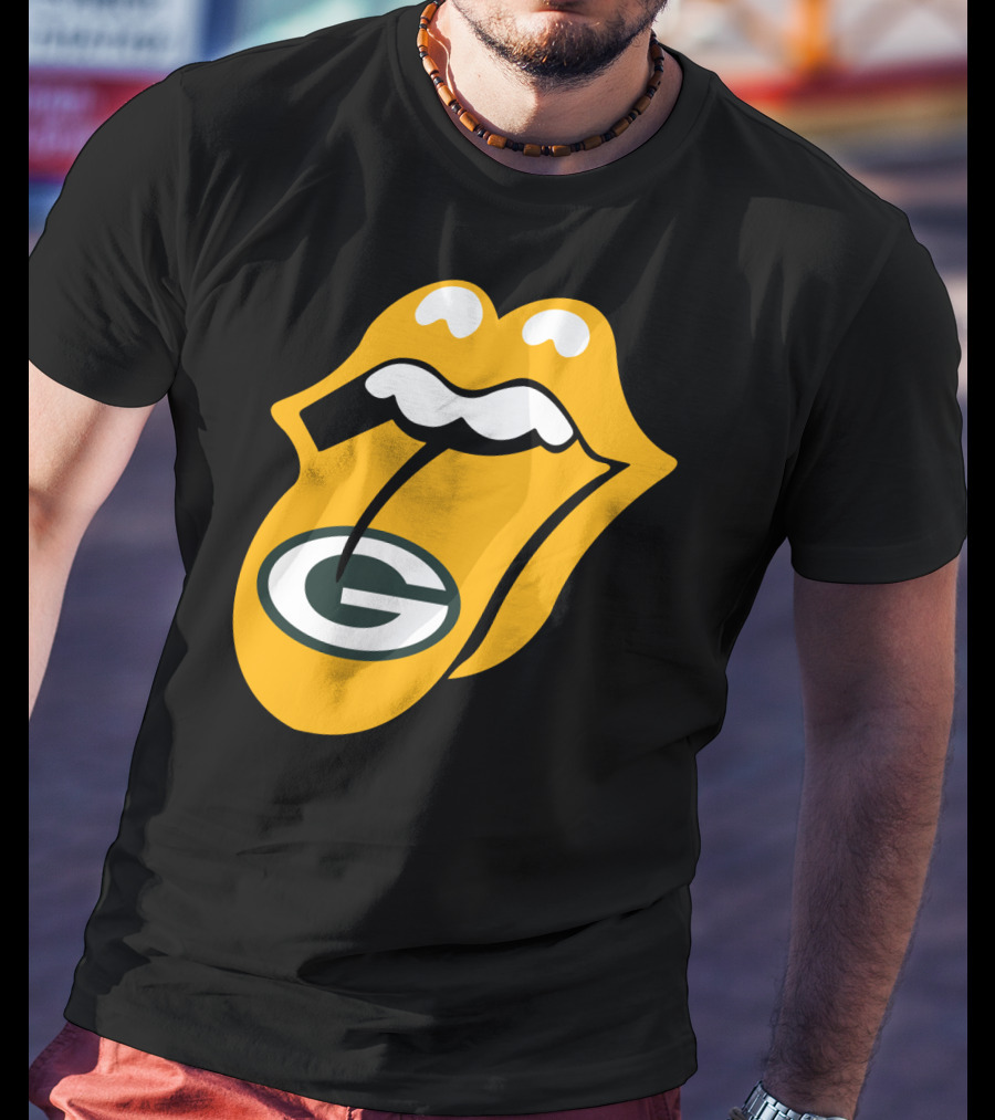 Rolling Stones Tongue Green Bay Packers Logo Mashup T-Shirt