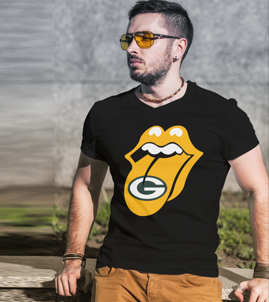 Rolling Stones Tongue Green Bay Packers Logo Mashup T-Shirt