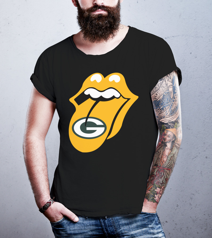 Rolling Stones Tongue Green Bay Packers Logo Mashup T-Shirt