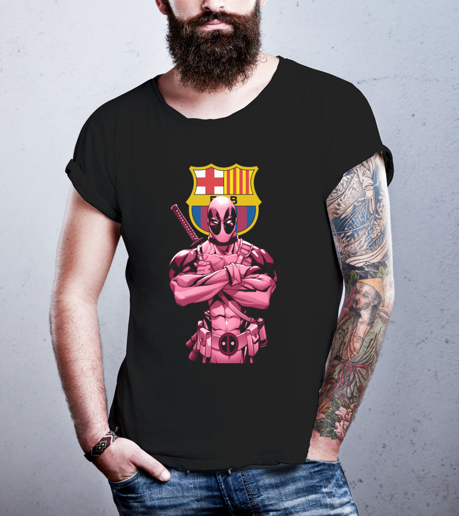 Barcelona Deadpool Fc Crest Crossover T-Shirt