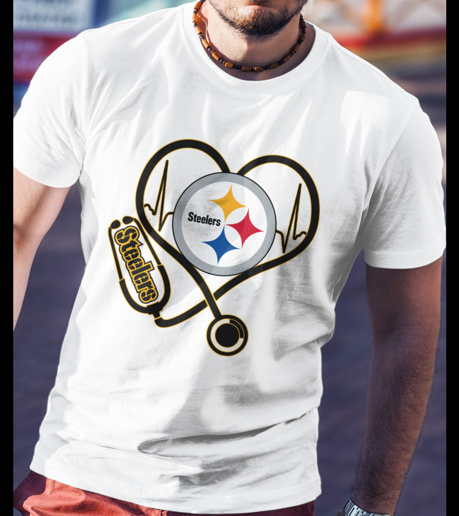Nurse Love Steelers Heartbeat Stethoscope T-Shirt