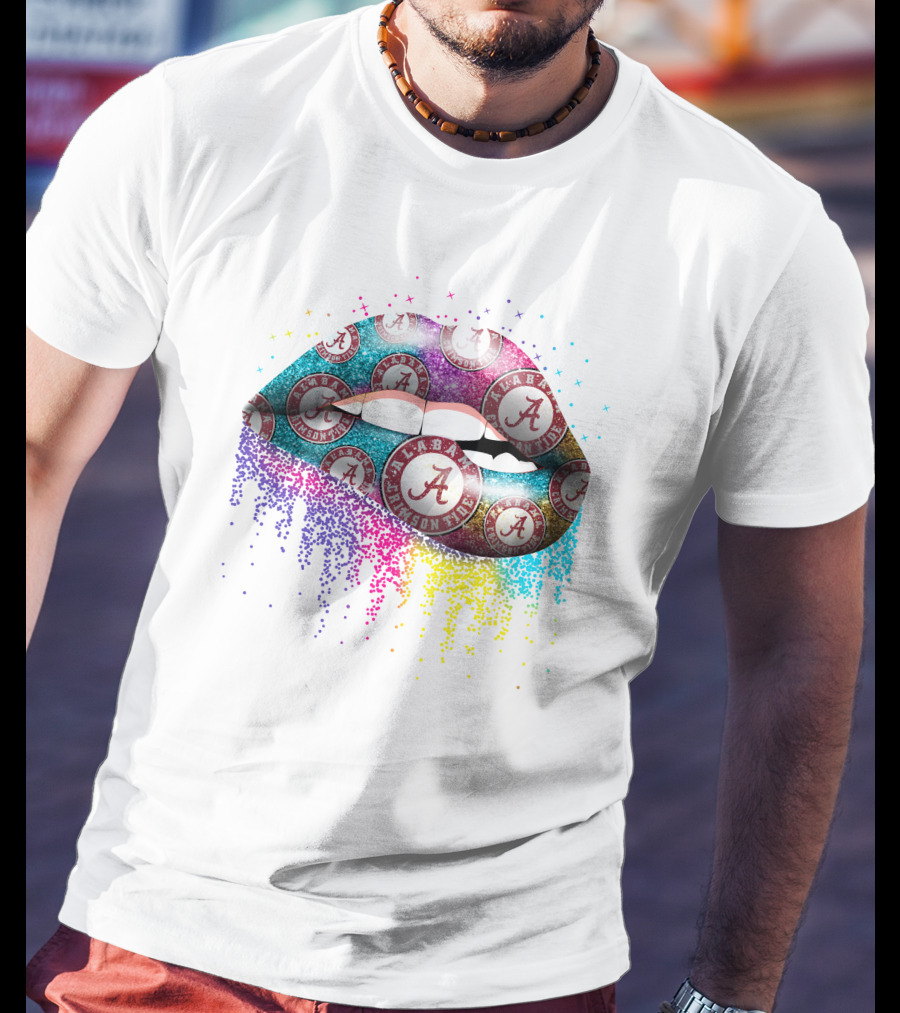 Alabama Crimson Tide Glitter Lips Roll Tide T-Shirt