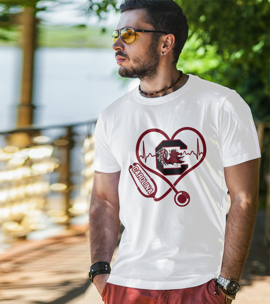Carolina Nurse Heartbeat Gamecock Stethoscope T-Shirt