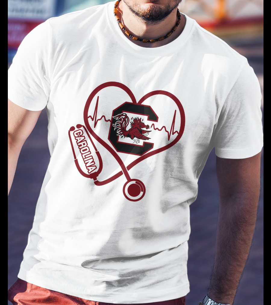 Carolina Nurse Heartbeat Gamecock Stethoscope T-Shirt