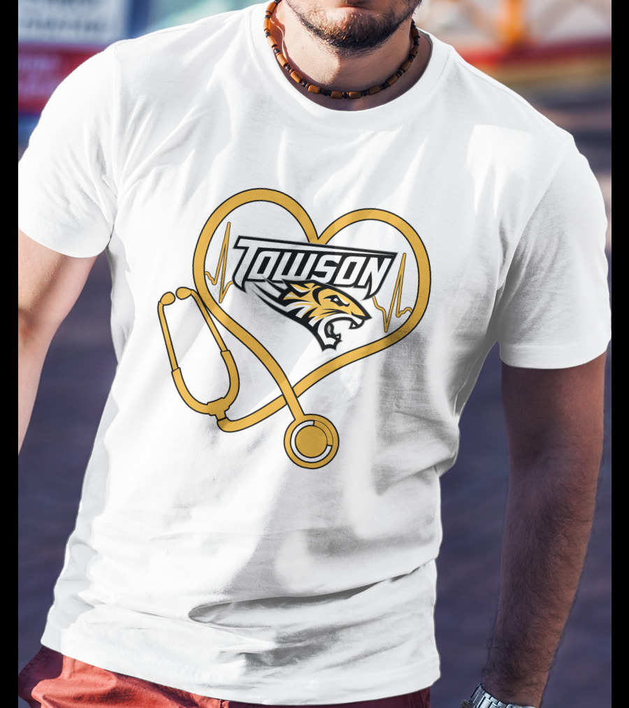Towson Nurse Stethoscope Heartbeat Tiger T-Shirt