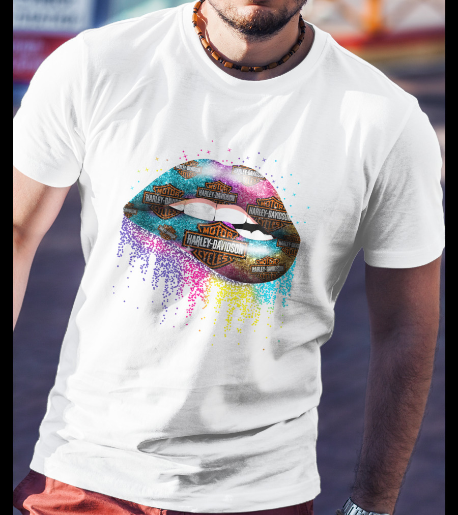 Harley Davidson Motor Cycles Rainbow Lips T-Shirt