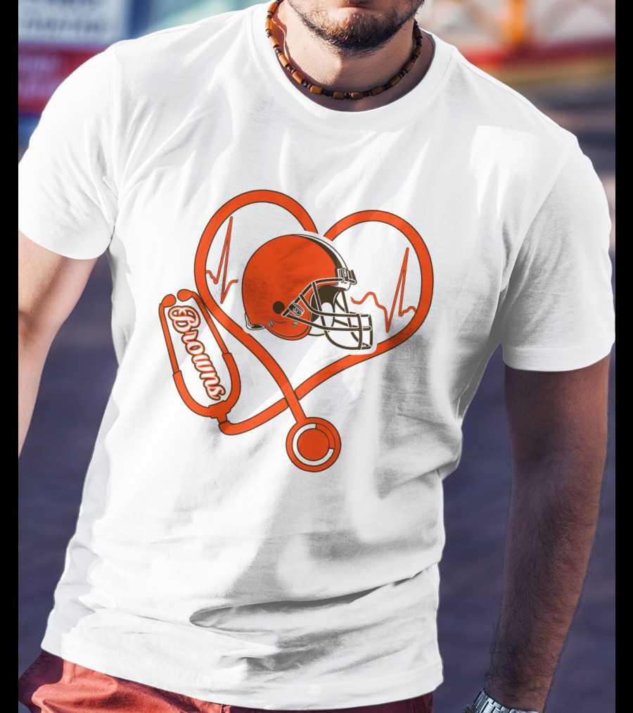 Nurse Heartbeat Stethoscope Cleveland Browns Helmet T-Shirt
